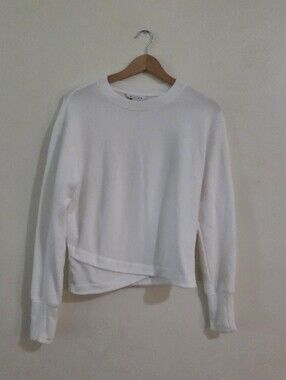 Athleta White Cropped Pullover Sweatshirt